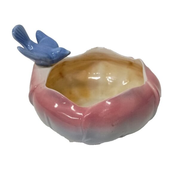 VTG Royal Copley Ceramic Blue Bird On Petal Bowl Planter Mid Century Modern - Picture 1 of 11